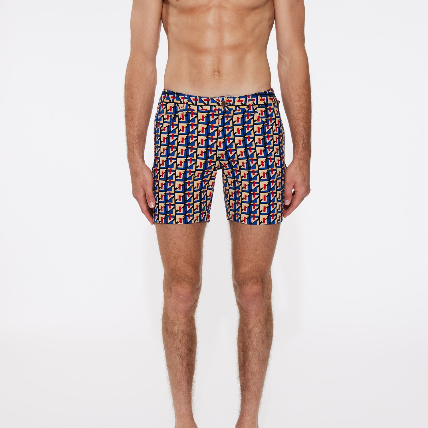 COBALT/RED ABSTRACT FLASH PRINTED 5" INSEAM KNIT STRETCH SHORTS ST-1932-LX- Final Sale