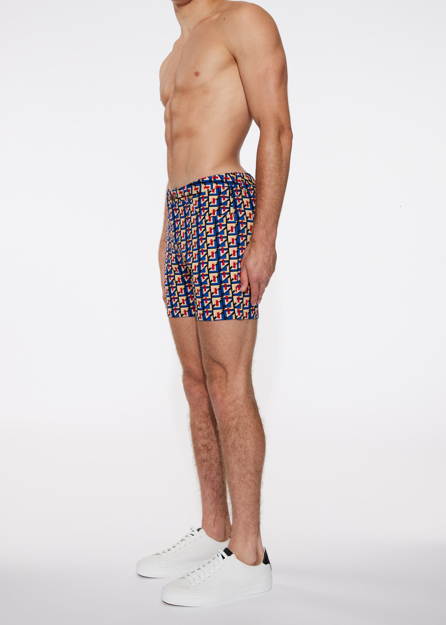 COBALT/RED ABSTRACT FLASH PRINTED 5" INSEAM KNIT STRETCH SHORTS ST-1932-LX- Final Sale