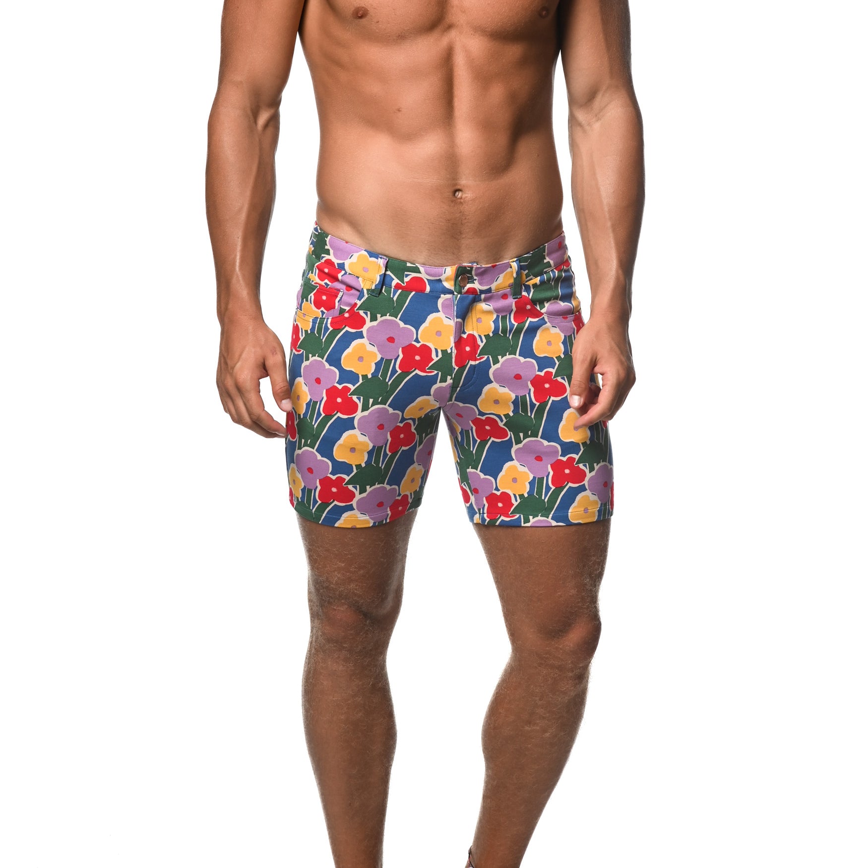 COBALT/ POPPY BLOOMS 5" INSEAM KNIT SHORTS  ST-1932-LX Final Sale