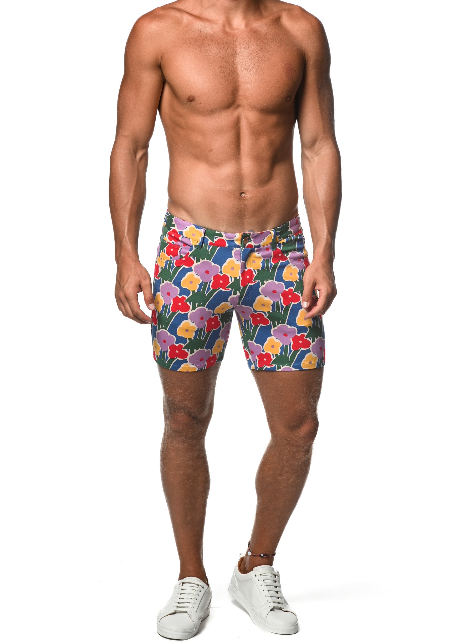 COBALT/ POPPY BLOOMS 5" INSEAM KNIT SHORTS  ST-1932-LX Final Sale