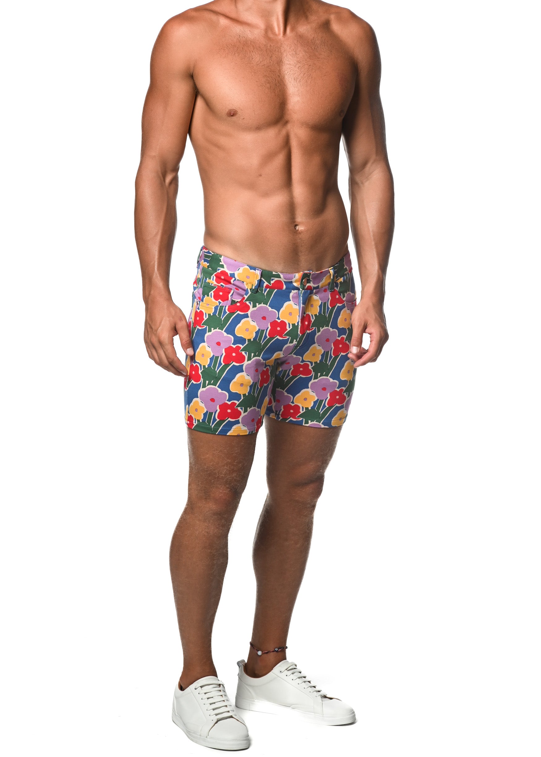 COBALT/ POPPY BLOOMS 5" INSEAM KNIT SHORTS  ST-1932-LX Final Sale