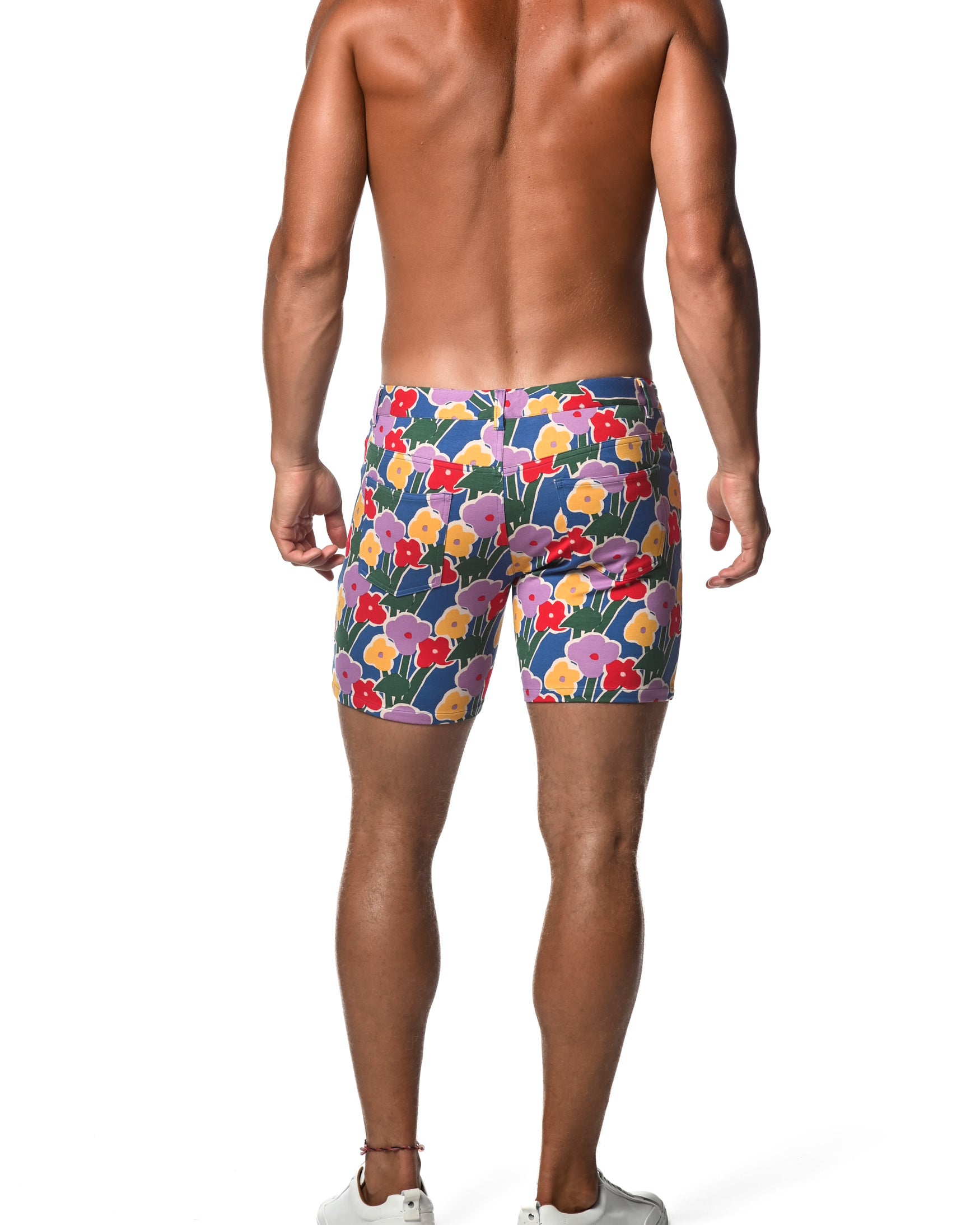COBALT/ POPPY BLOOMS 5" INSEAM KNIT SHORTS  ST-1932-LX Final Sale