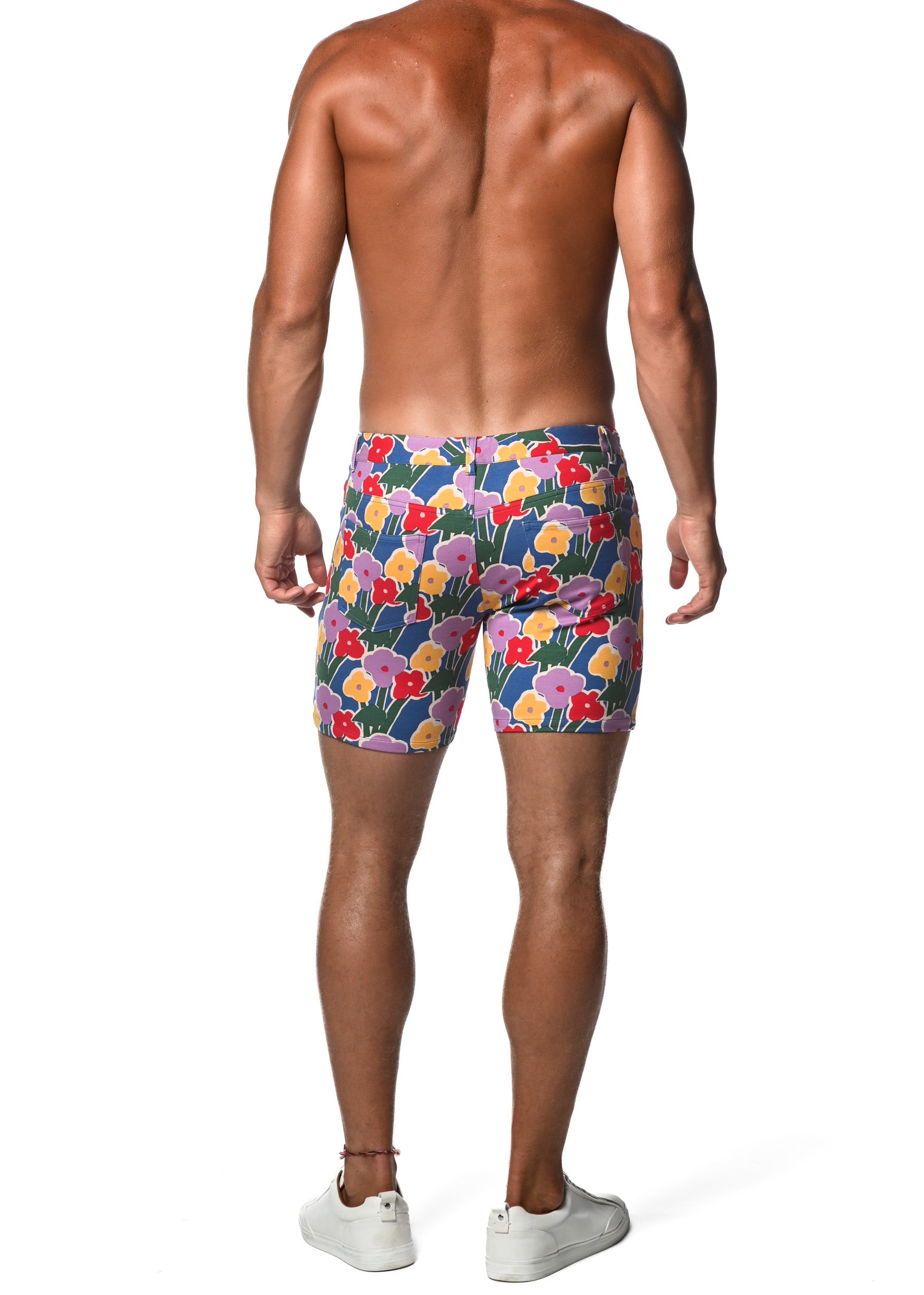 COBALT/ POPPY BLOOMS 5" INSEAM KNIT SHORTS  ST-1932-LX Final Sale