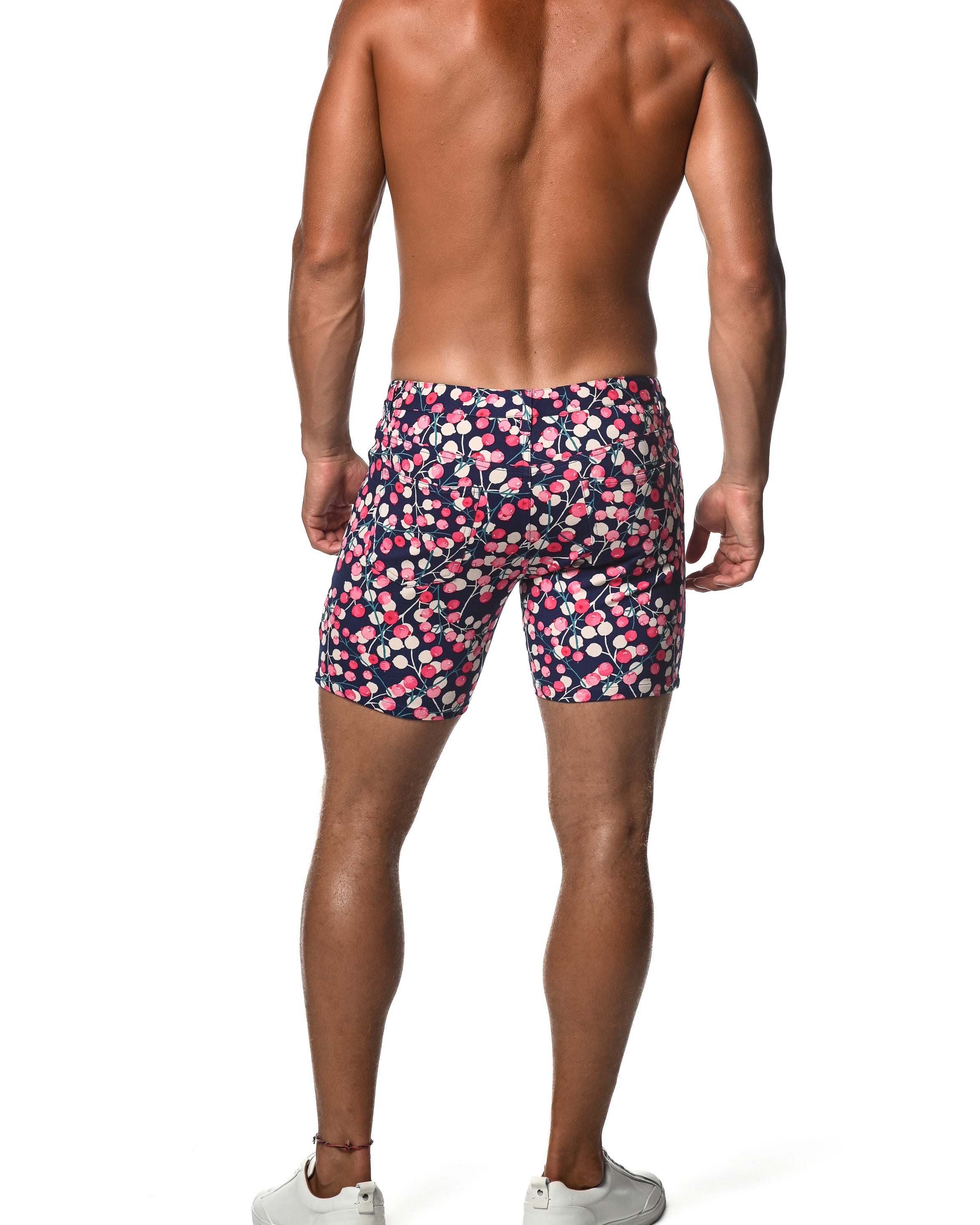 NAVY/ BLUSH BLOSSOMS 5" INSEAM KNIT SHORTS  ST-1932-LX