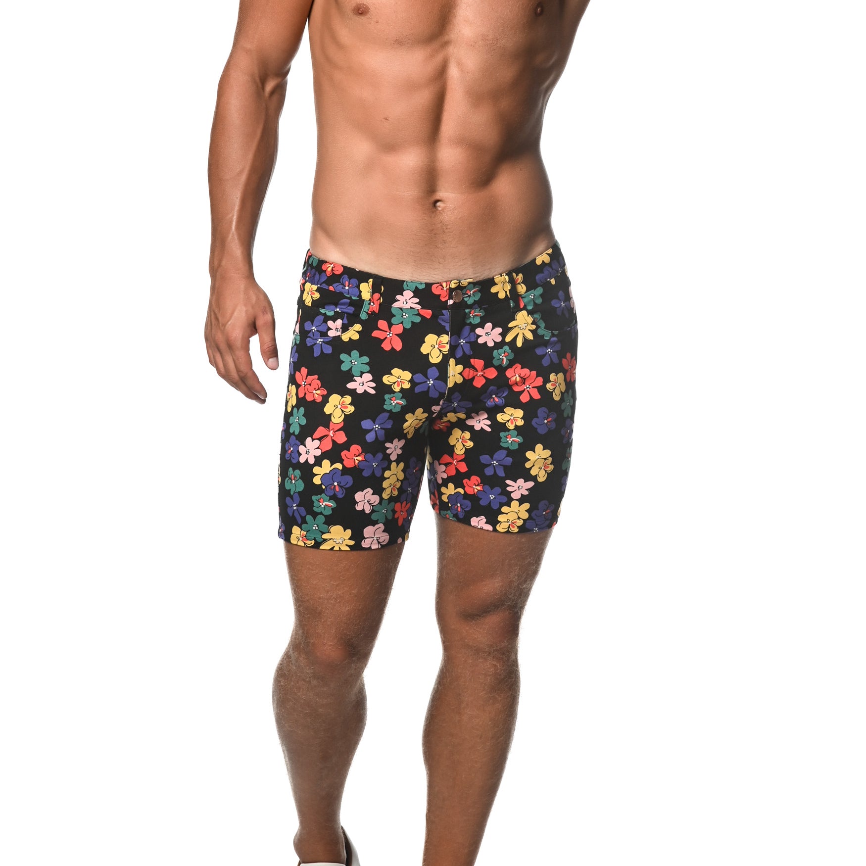 RAINBOW BLACK FLORAL 5" INSEAM KNIT SHORTS  ST-1932-LX