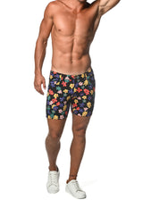 RAINBOW BLACK FLORAL 5" INSEAM KNIT SHORTS  ST-1932-LX