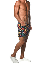 RAINBOW BLACK FLORAL 5" INSEAM KNIT SHORTS  ST-1932-LX