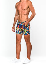 RAINBOW BRUSH ABSTRACT PRINTED 5" INSEAM KNIT STRETCH SHORTS ST-1932-LX