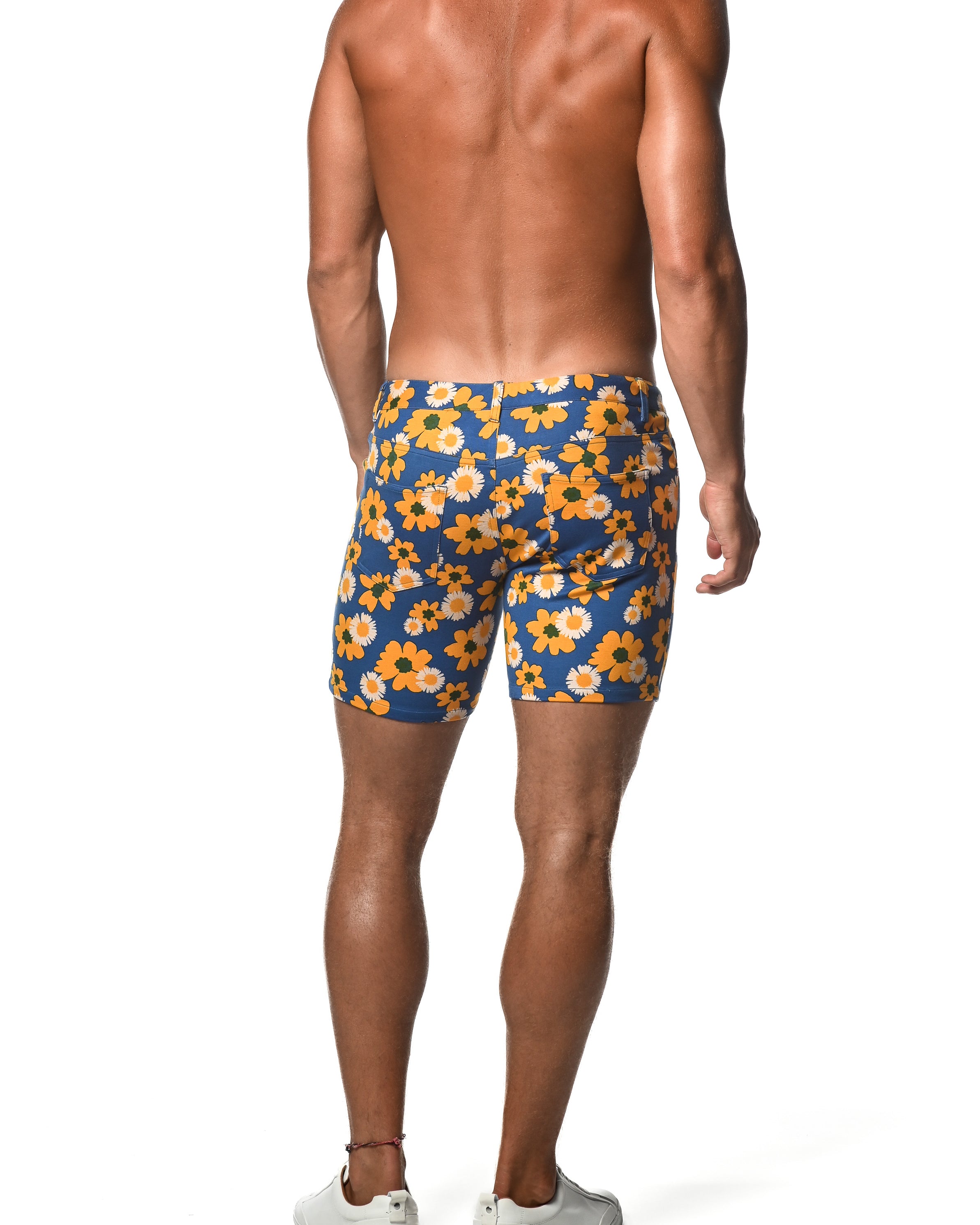 ROYAL/YELLOW FLORAL 5" INSEAM KNIT SHORTS  ST-1932-LX
