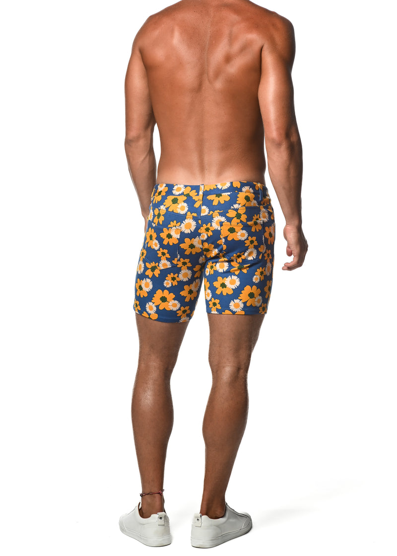 ROYAL/YELLOW FLORAL 5" INSEAM KNIT SHORTS  ST-1932-LX