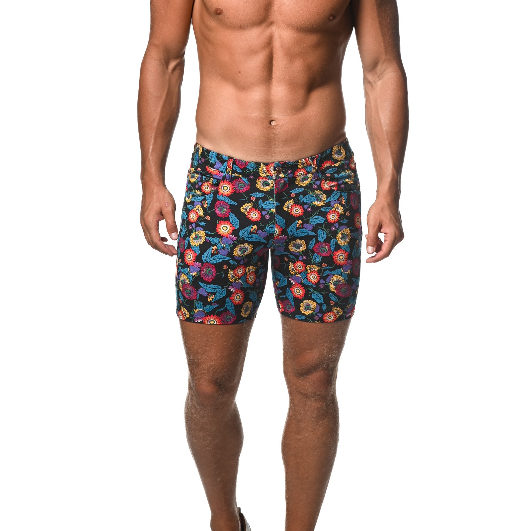 SAPPHIRE/GOLD FLORAL 5" INSEAM KNIT SHORTS  ST-1932-LX Final Sale