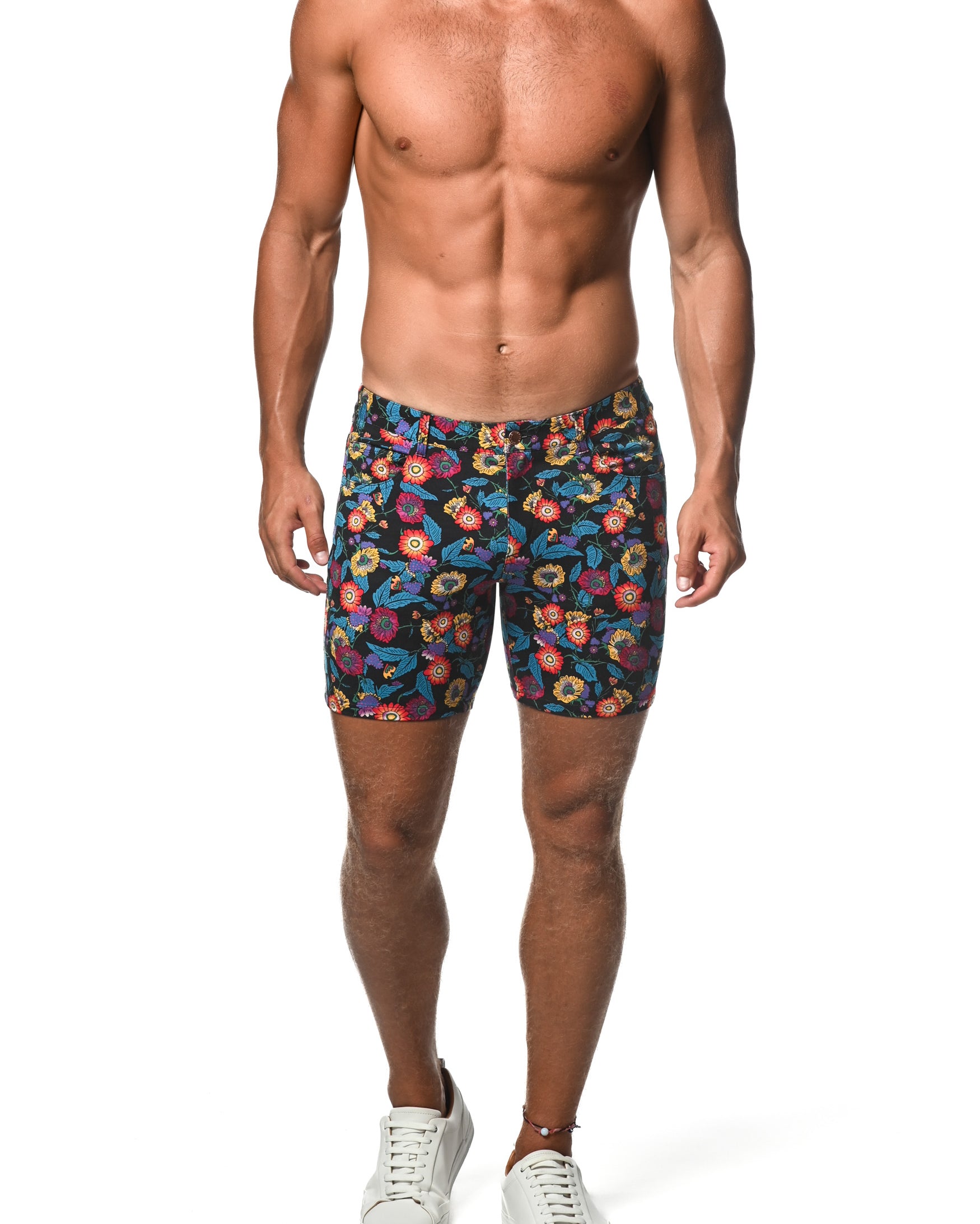 SAPPHIRE/GOLD FLORAL 5" INSEAM KNIT SHORTS  ST-1932-LX Final Sale