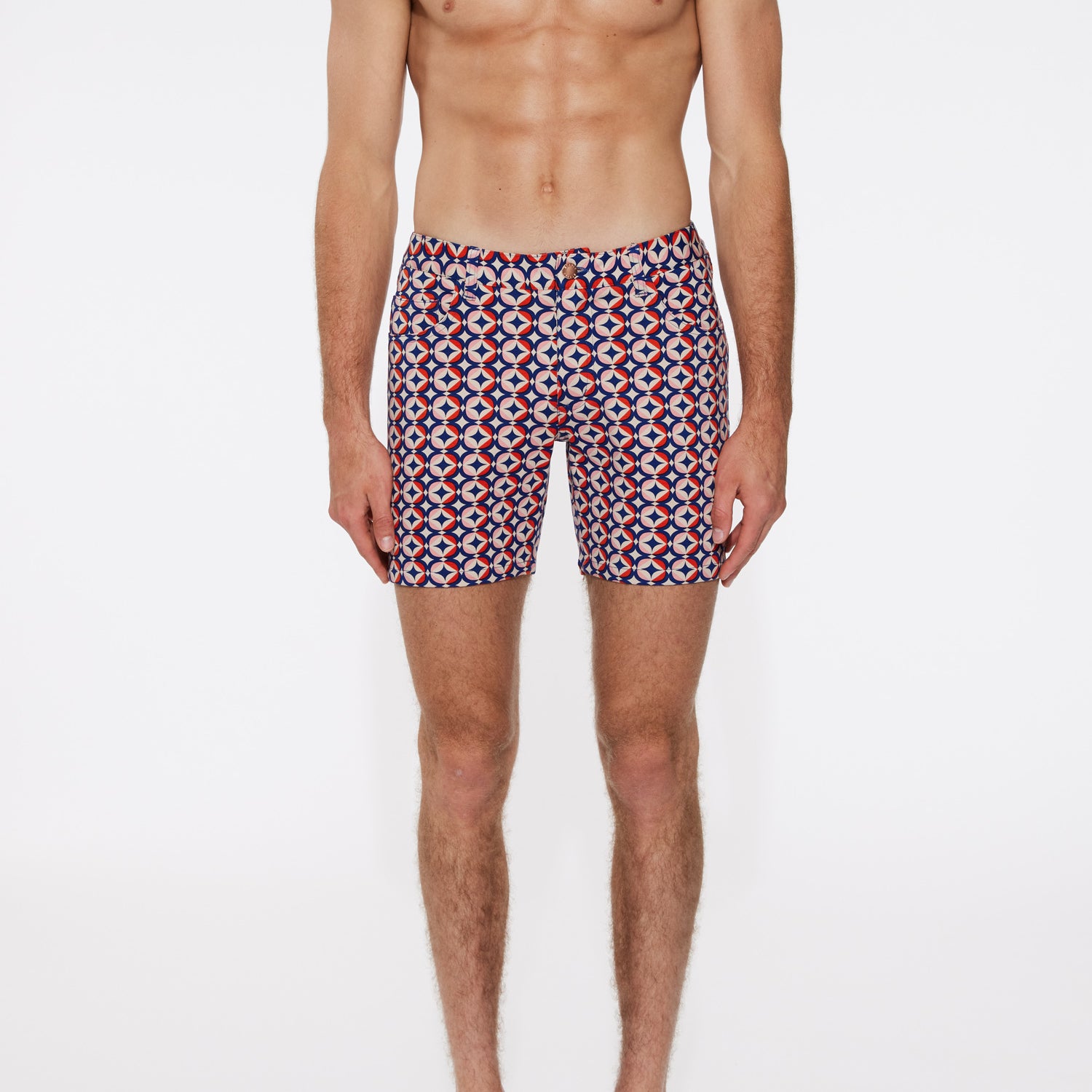 SIENNA/NAVY MOSAIC STARS PRINTED KNIT 5" STRETCH SHORTS ST-1932-LX- Final Sale