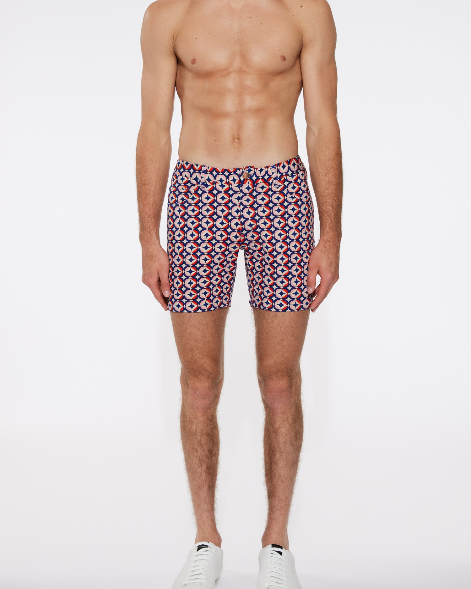 SIENNA/NAVY MOSAIC STARS PRINTED KNIT 5" STRETCH SHORTS ST-1932-LX- Final Sale
