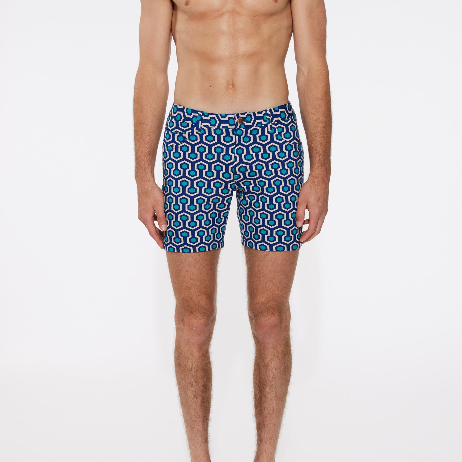 TEAL/BLUE HEX MAZE   5" INSEAM KNIT SHORT ST-1932-LX-Final Sale