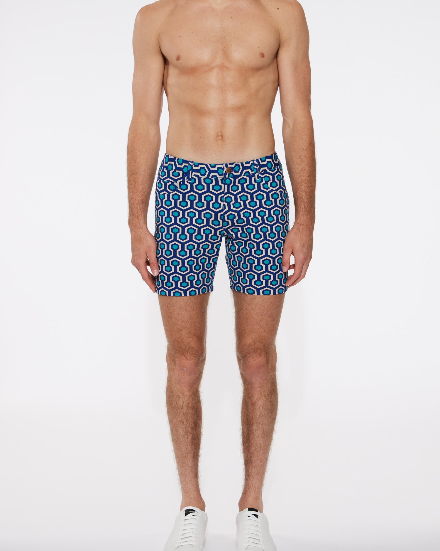TEAL/BLUE HEX MAZE   5" INSEAM KNIT SHORT ST-1932-LX-Final Sale