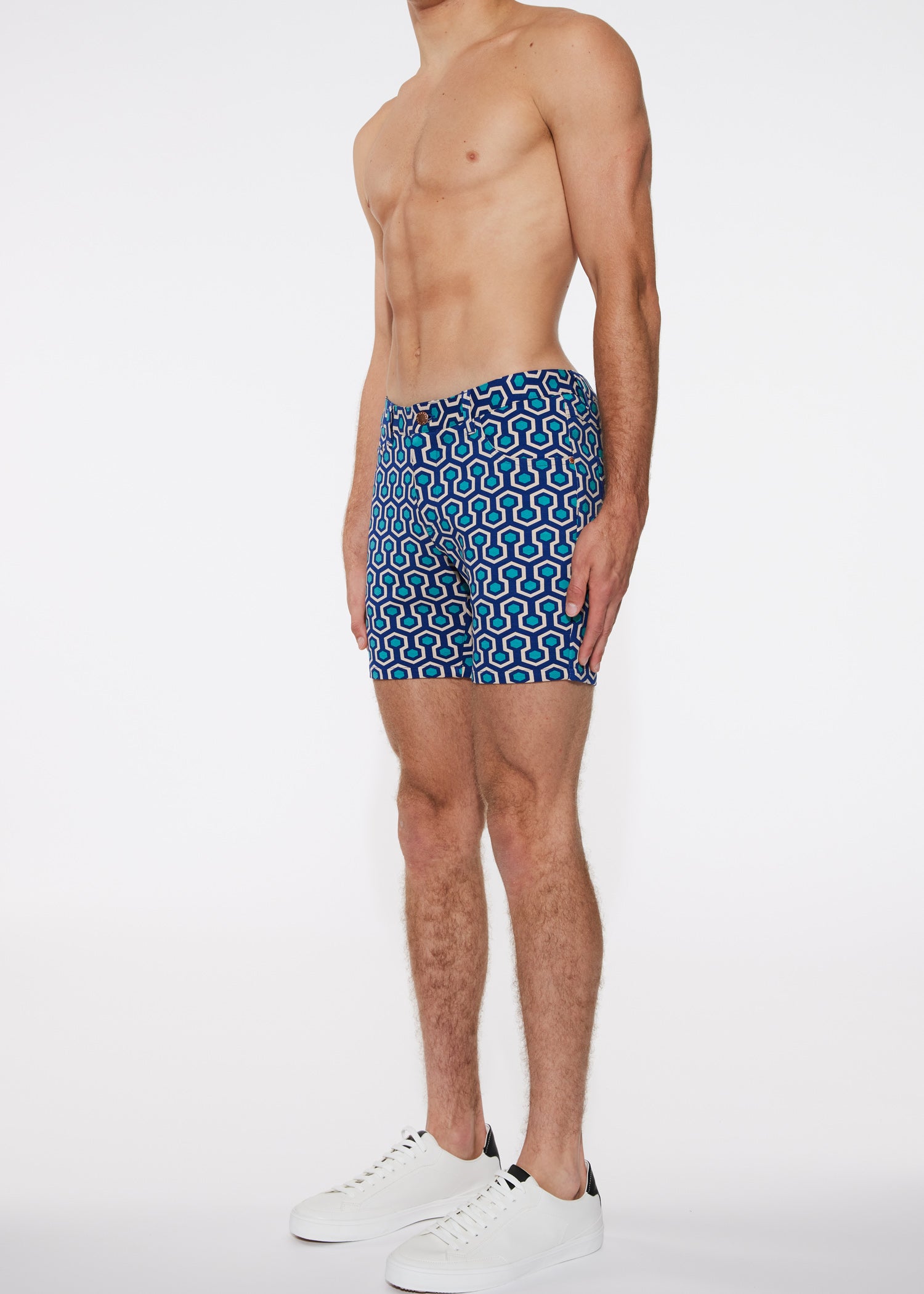 TEAL/BLUE HEX MAZE   5" INSEAM KNIT SHORT ST-1932-LX-Final Sale