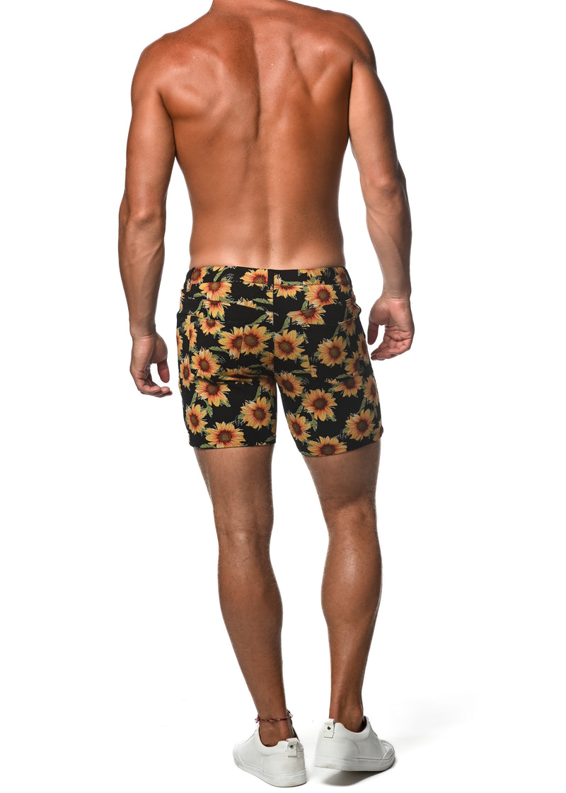 YELLOW/BLACK SUNFLOWERS 5" INSEAM KNIT SHORTS  ST-1932-LX