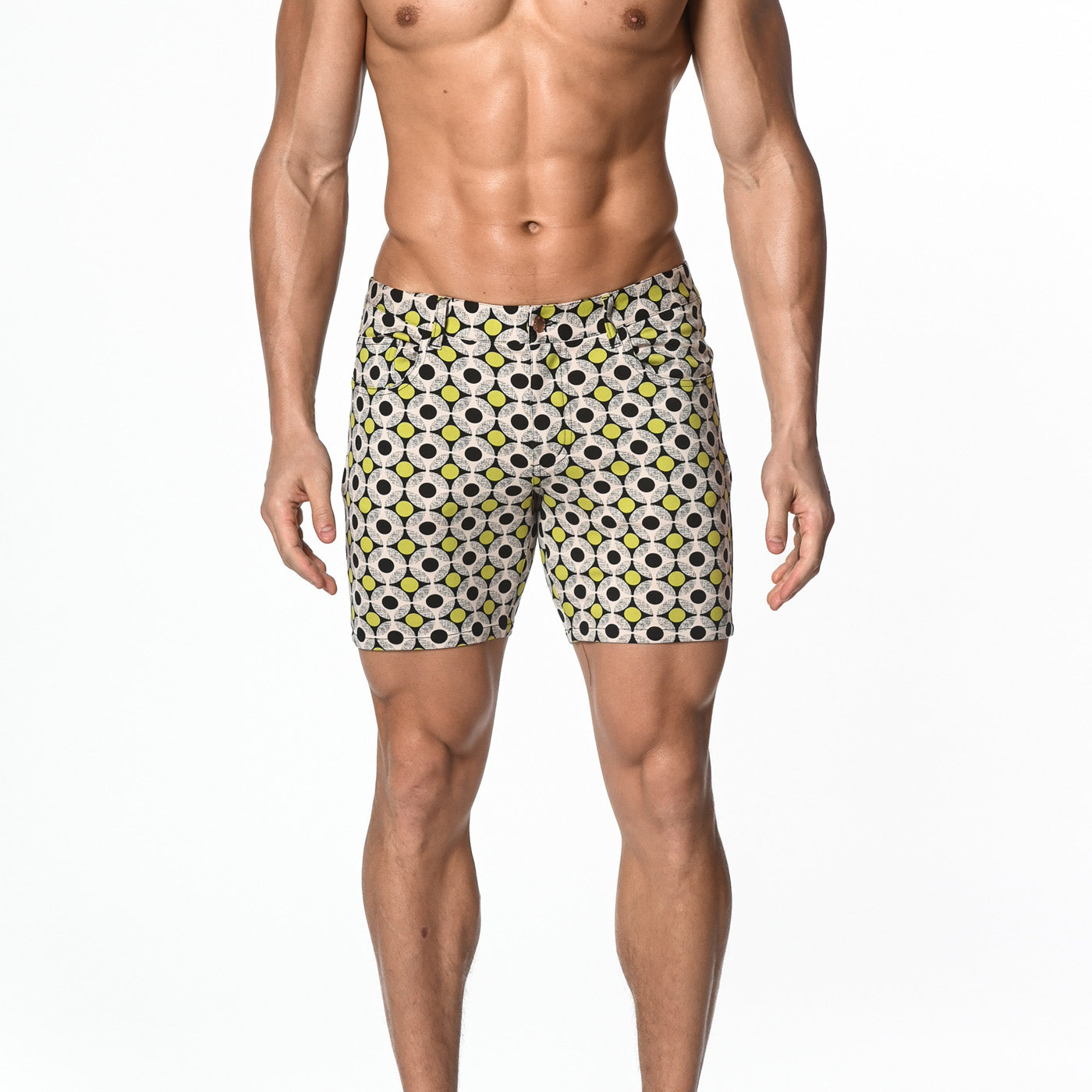 BLACK/CITRUS DOT MATRIX 5" INSEAM KNIT STETCH JEANS SHORT ST-1932-LX- Final Sale