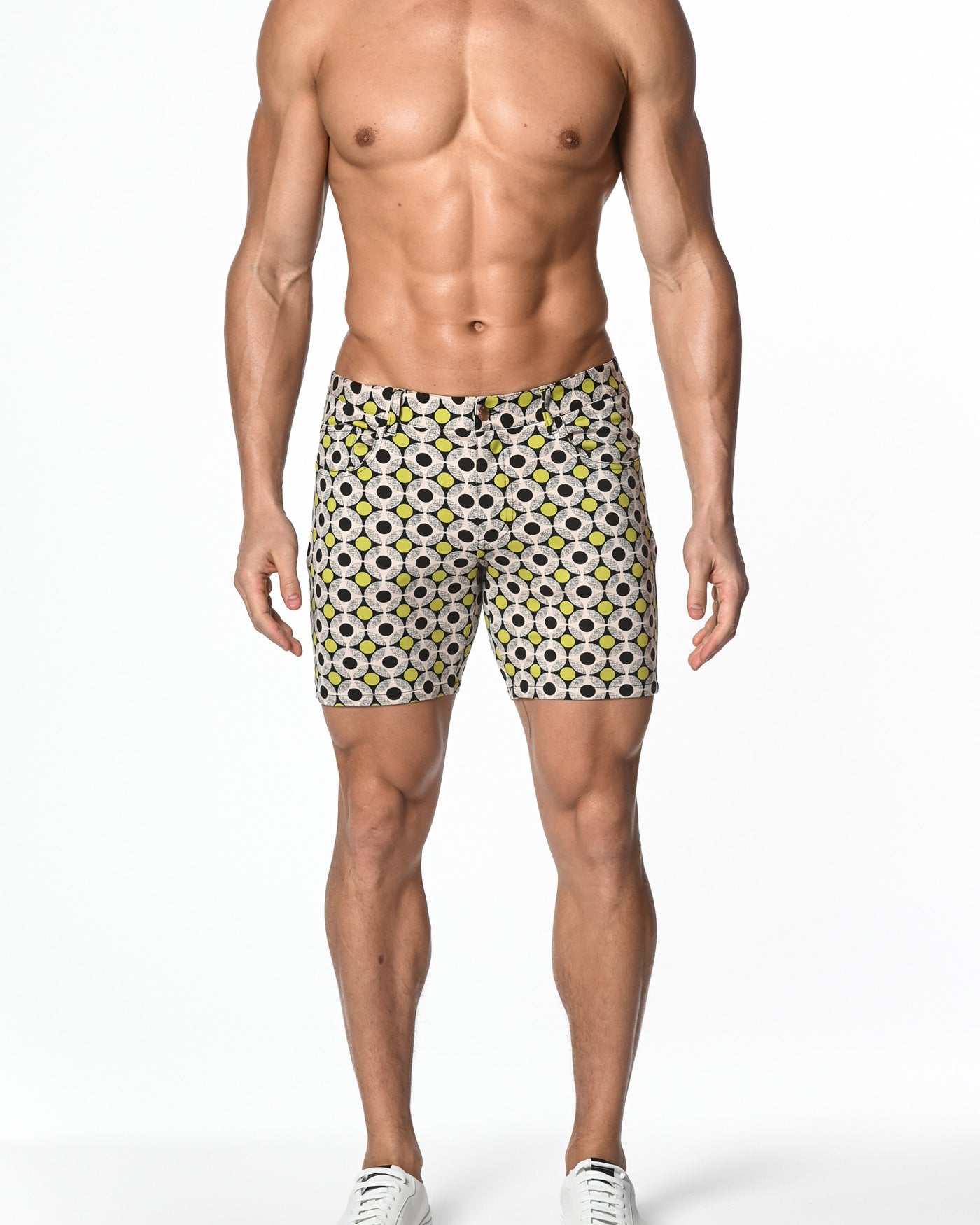 BLACK/CITRUS DOT MATRIX 5" INSEAM KNIT STETCH JEANS SHORT ST-1932-LX- Final Sale