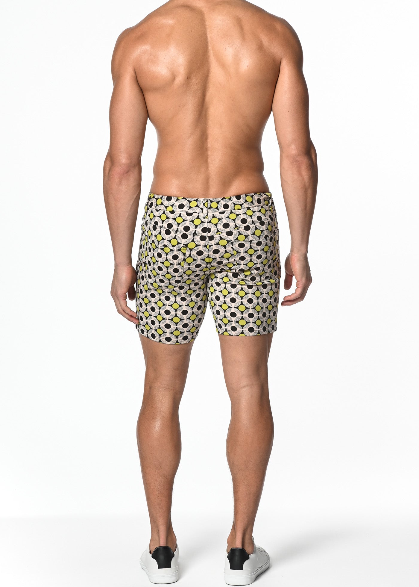 BLACK/CITRUS DOT MATRIX 5" INSEAM KNIT STETCH JEANS SHORT ST-1932-LX- Final Sale