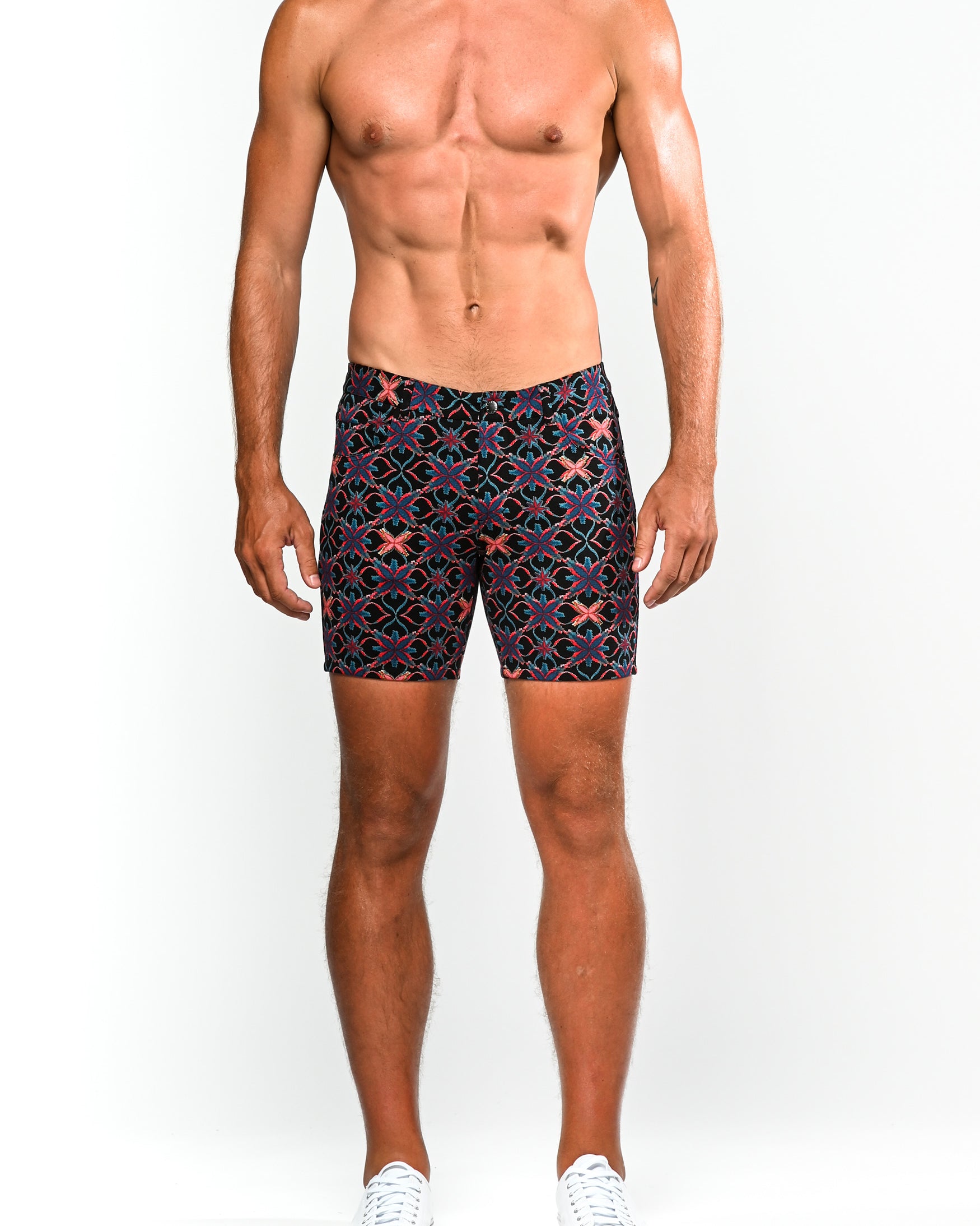 ROYAL/RED FLORAL LINK 5" KNIT STRETCH SHORT ST-1932- Final Sale