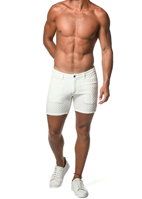 WHITE WIRE HEX EMBOSSED JACQUARD KNIT 5" STRETCH SHORT ST-1932