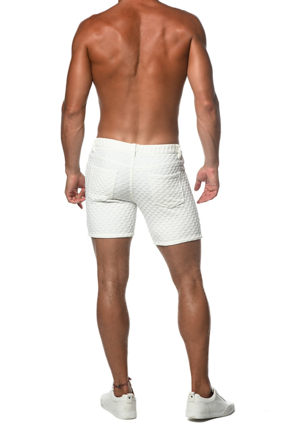 WHITE WIRE HEX EMBOSSED JACQUARD KNIT 5" STRETCH SHORT ST-1932