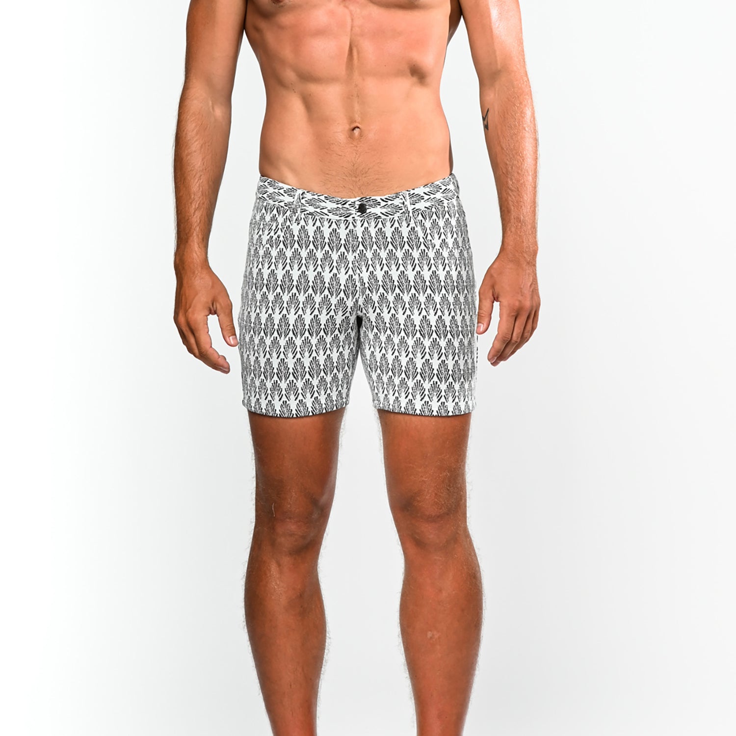 WHITE/BLACK PALMS 5" JACQUARD KNIT STRETCH SHORT ST-1932- Final Sale