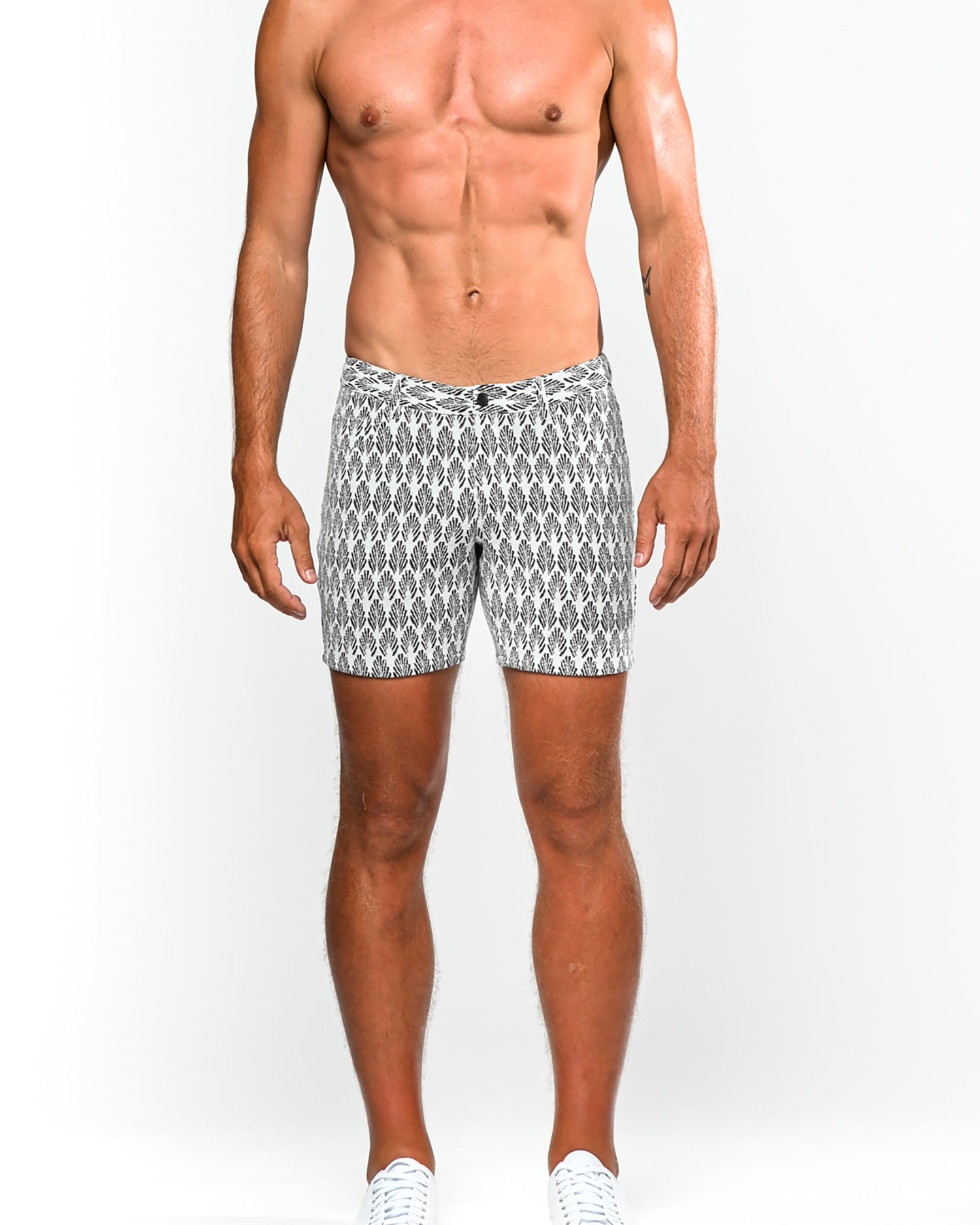 WHITE/BLACK PALMS 5" JACQUARD KNIT STRETCH SHORT ST-1932- Final Sale