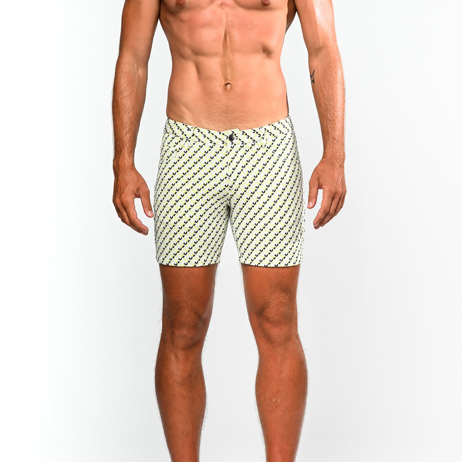 YELLOW/BLACK DIAGONAL 5" JACQUARD KNIT STRETCH SHORT ST-1932- Final Sale