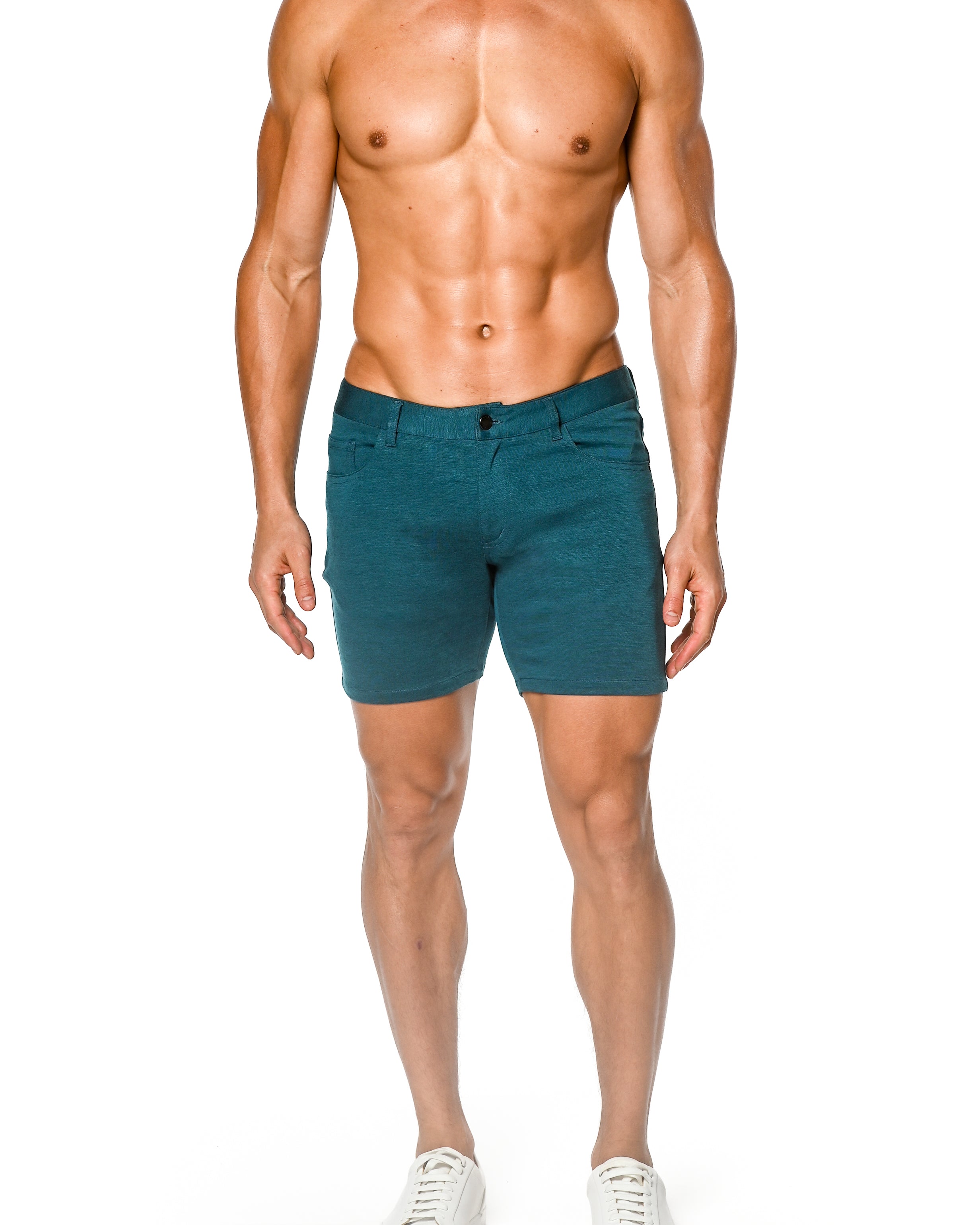 CALYPSO BLUE 5" INSEAM STRETCH KNIT JEANS SHORTS ST-1932
