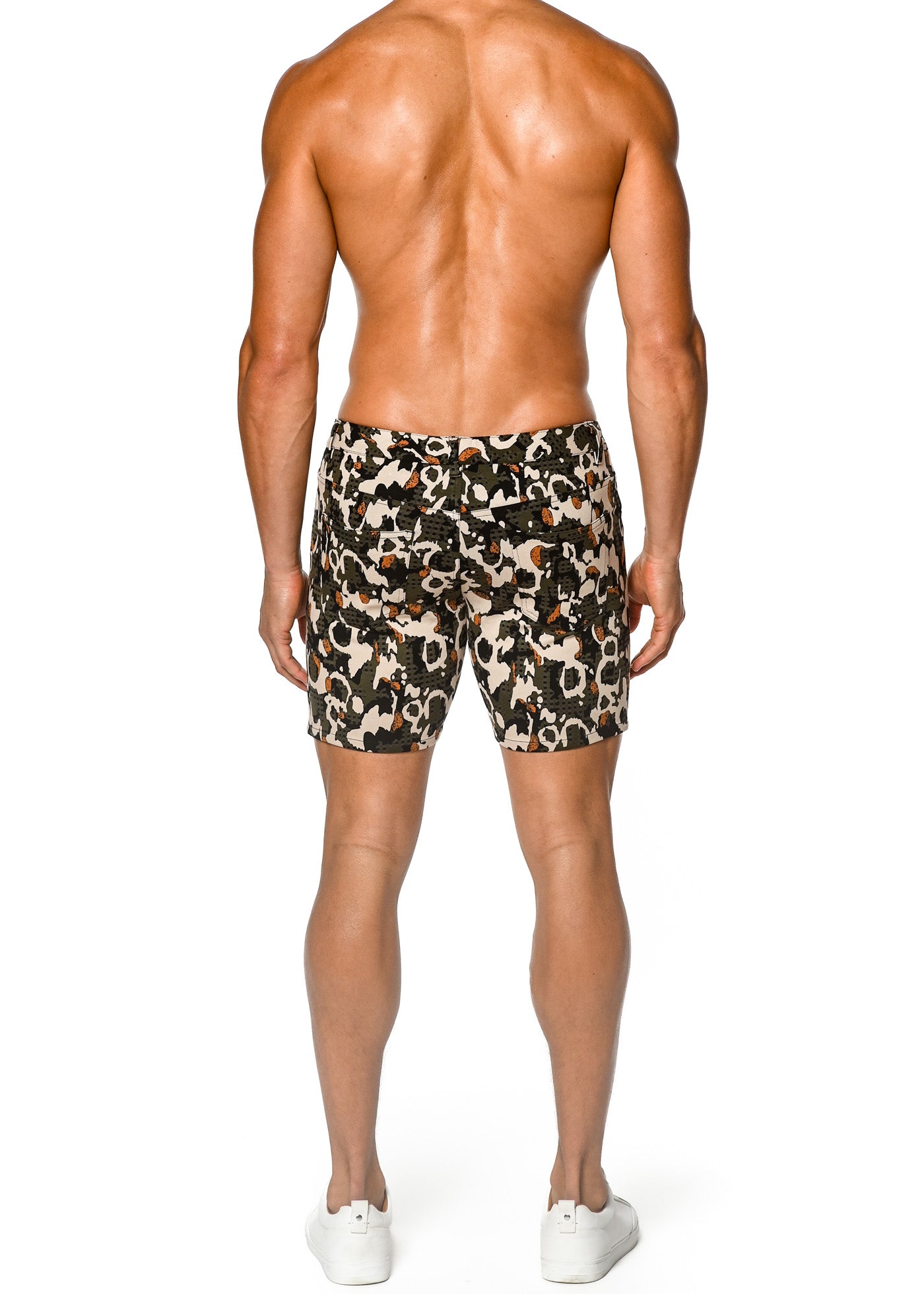 KALE/BLACK ABSTRACT 5" INSEAM PRINTED STRETCH KNIT JEANS SHORTS  ST-1932 Final Sale