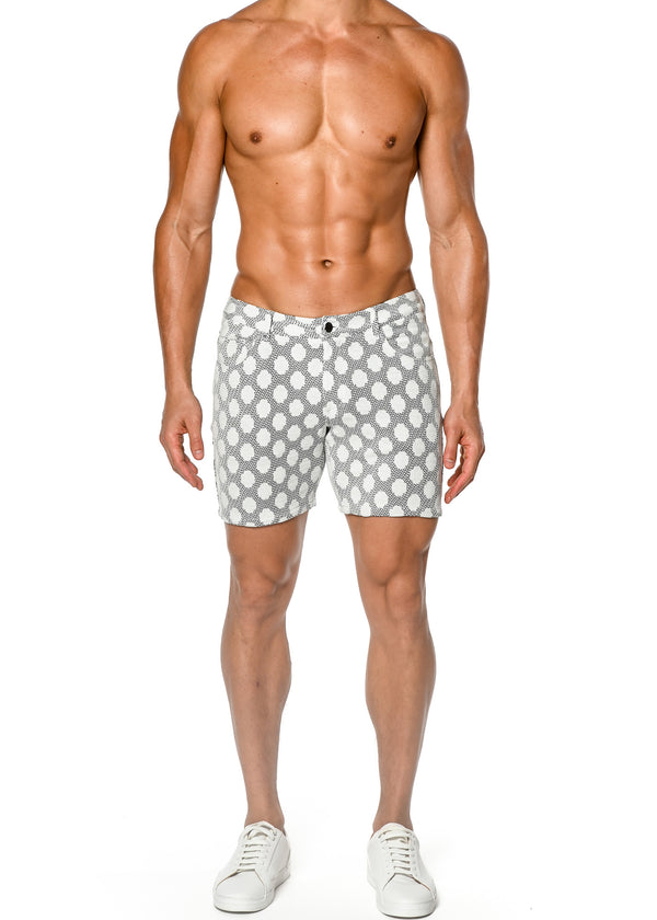 WHITE/BLACK CLOUD PUFFS JACQUARD KNIT STRETCH 5" SHORTS ST-1932-Final Sale