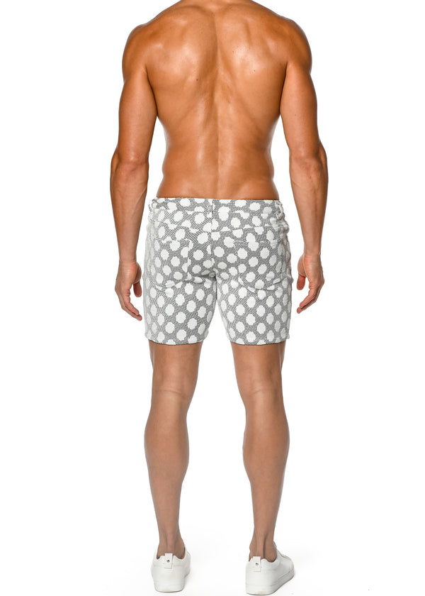 WHITE/BLACK CLOUD PUFFS JACQUARD KNIT STRETCH 5" SHORTS ST-1932-Final Sale