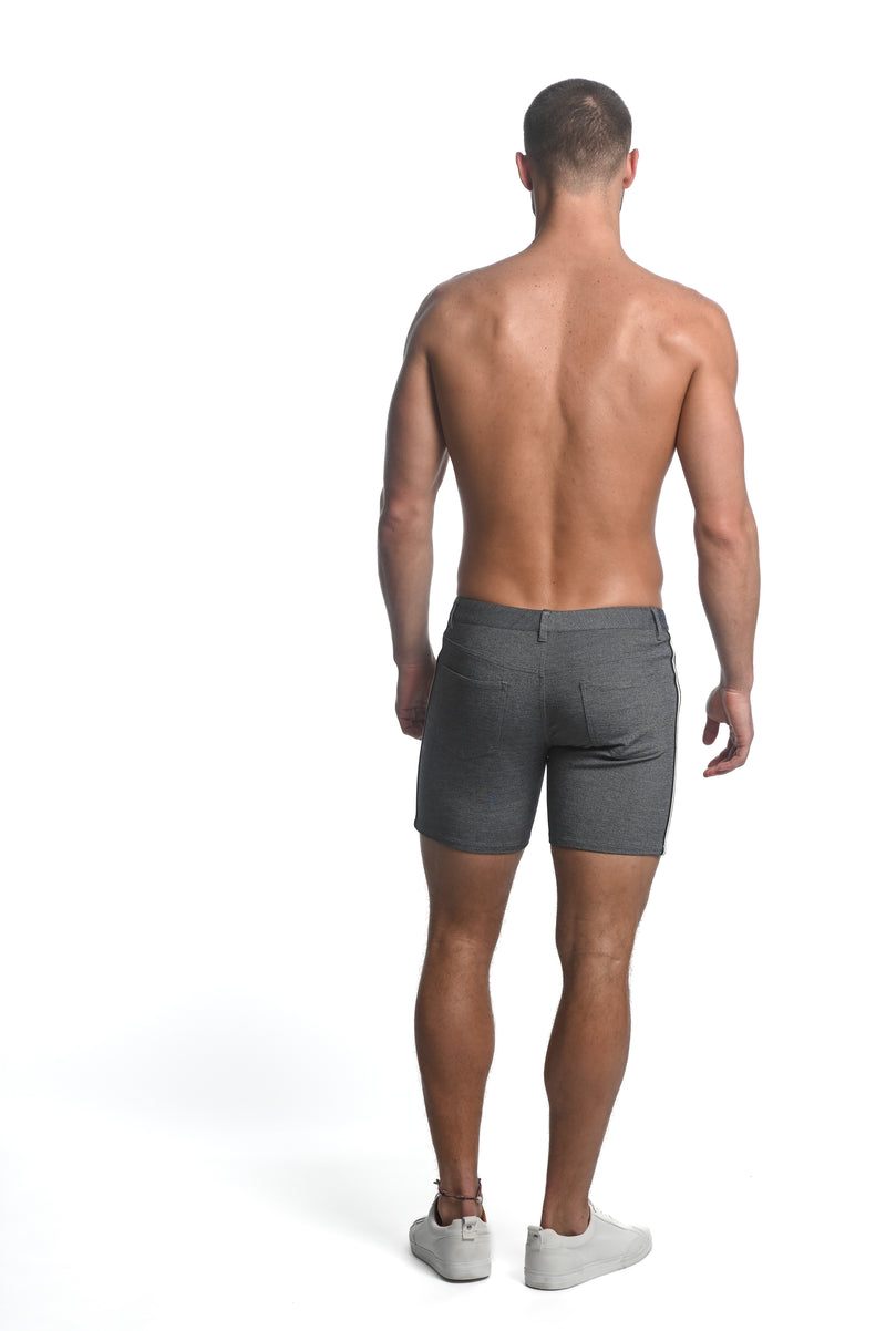 GREY 5" STRETCH KNIT JEANS SHORTS WITH SIDE TAPE ST-1971