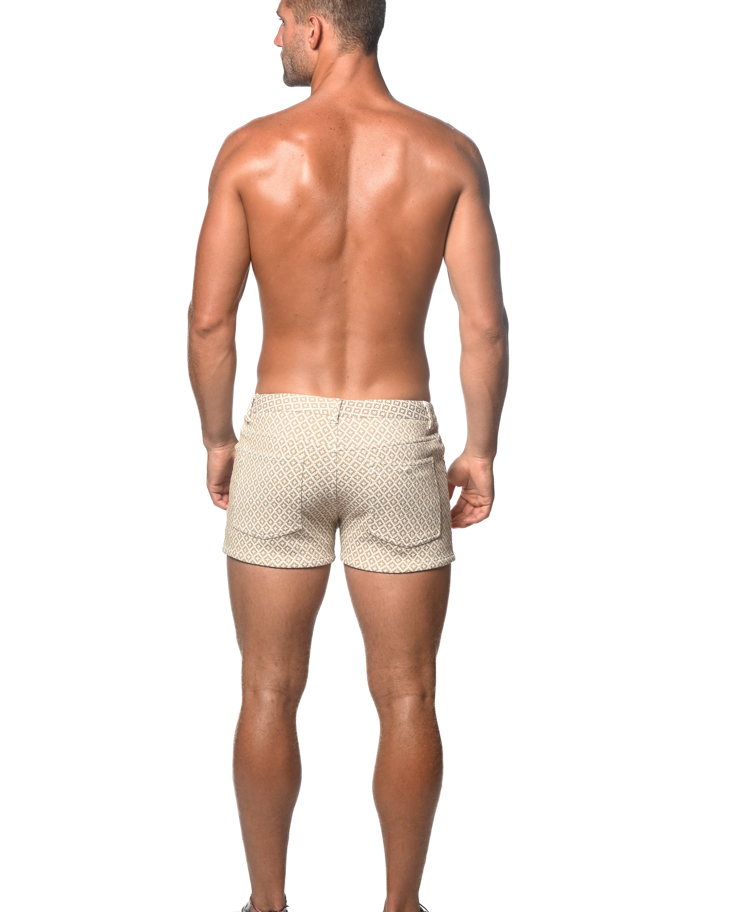 WHITE/KHAKI DIAMONDS 3" JACQUARD STRETCH KNIT SHORT ST-1975