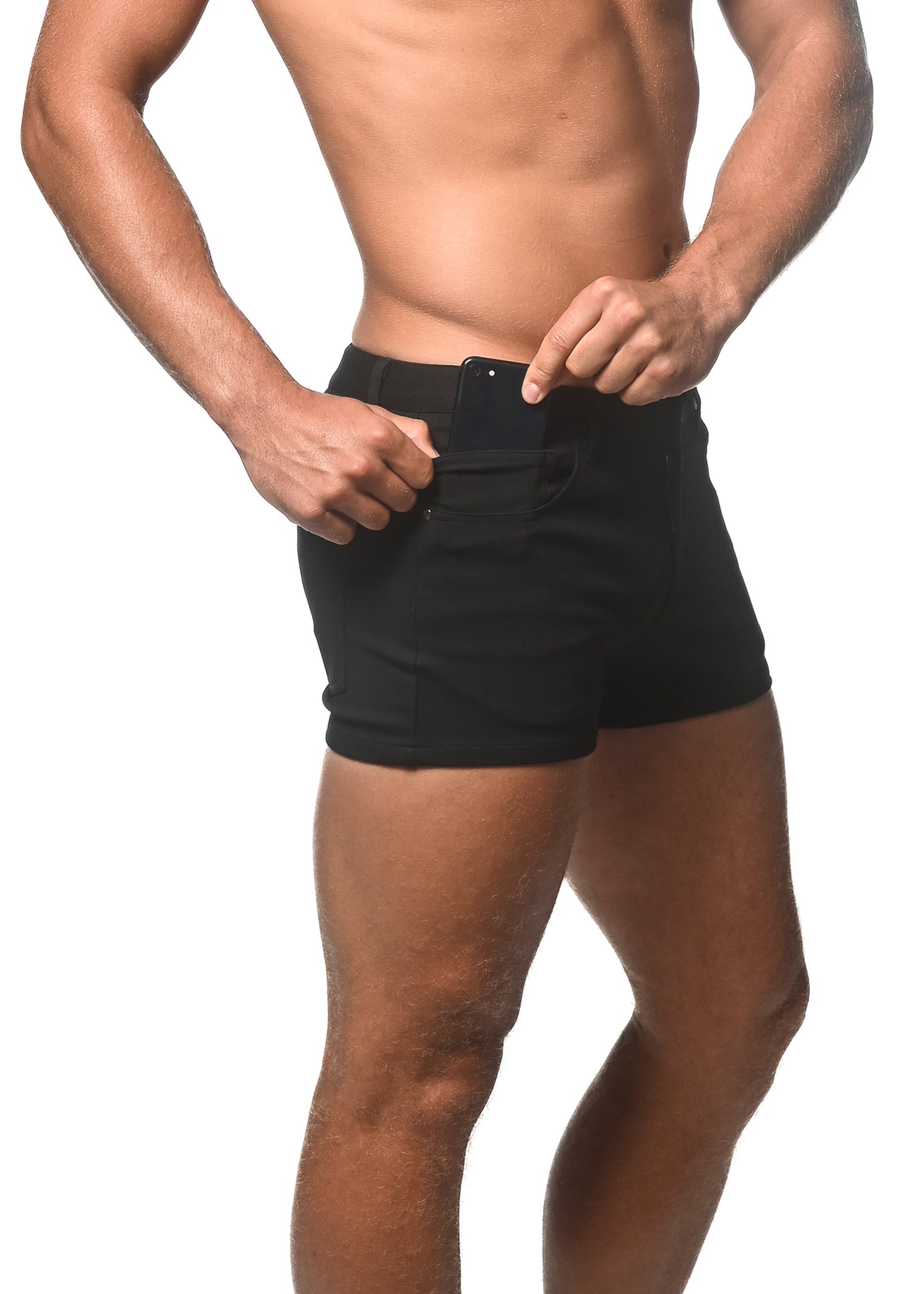 BLACK 3" INSEAM STRETCH KNIT JEANS SHORT ST-1975