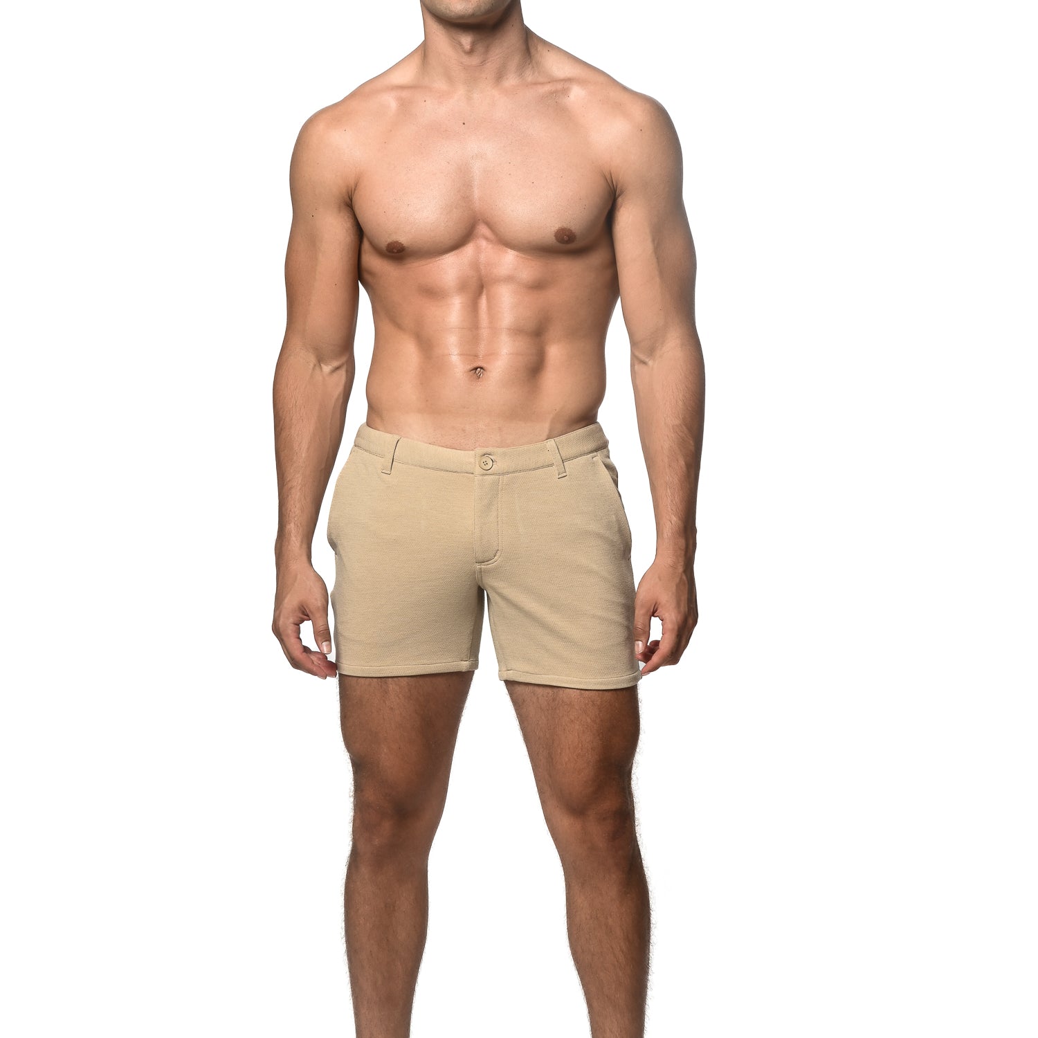 KHAKI TEXTURED 5" INSEAM STRETCH KNIT CHINO SHORTS ST-1986