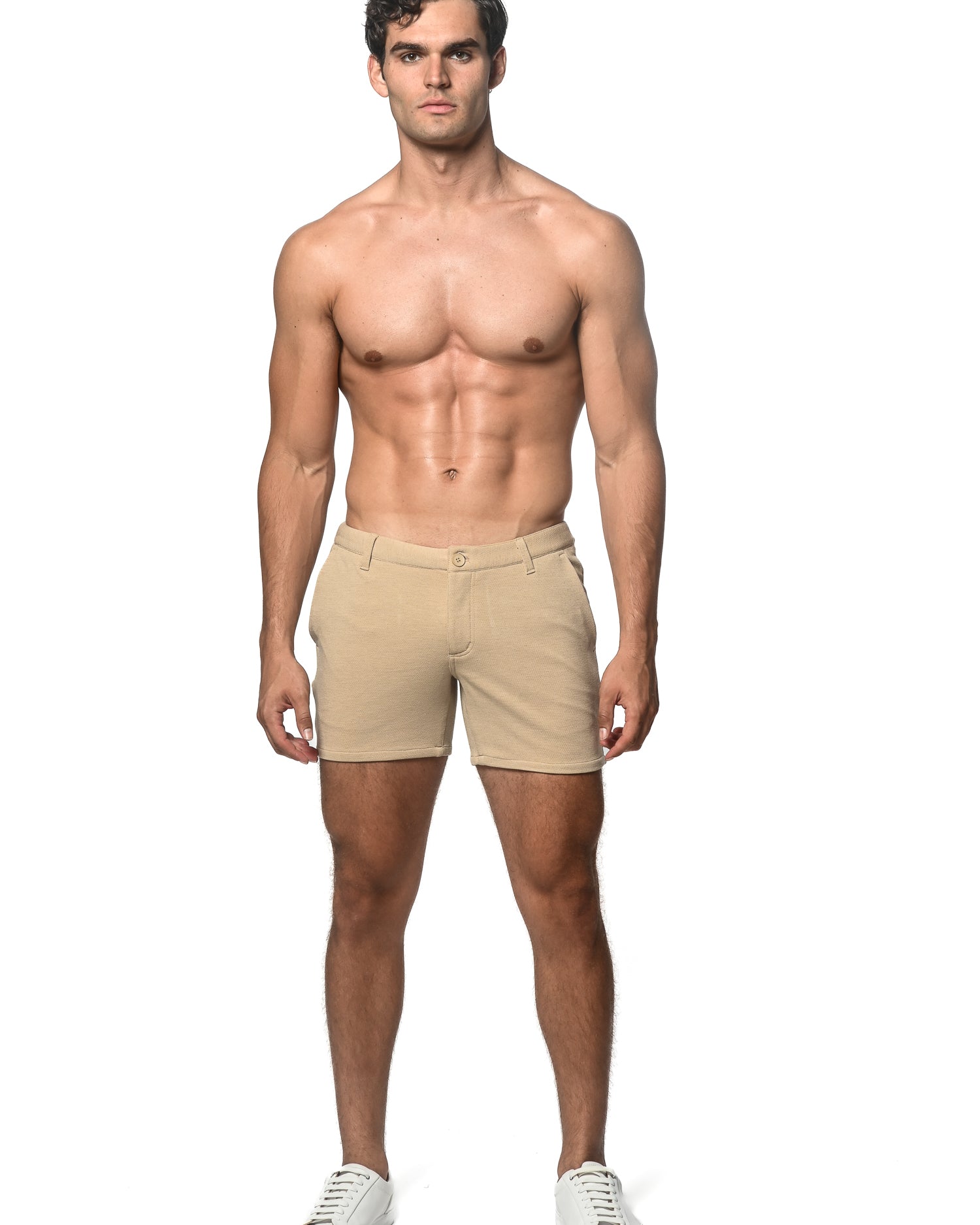 KHAKI TEXTURED 5" INSEAM STRETCH KNIT CHINO SHORTS ST-1986