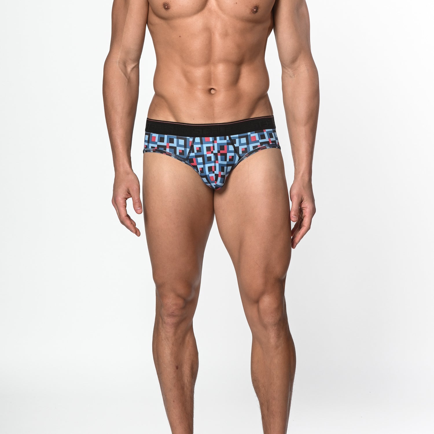 BLUE/SKY SQUARES RECYCLED POLYESTER/ELASTANE LOW RISE BRIEF ST-20010
