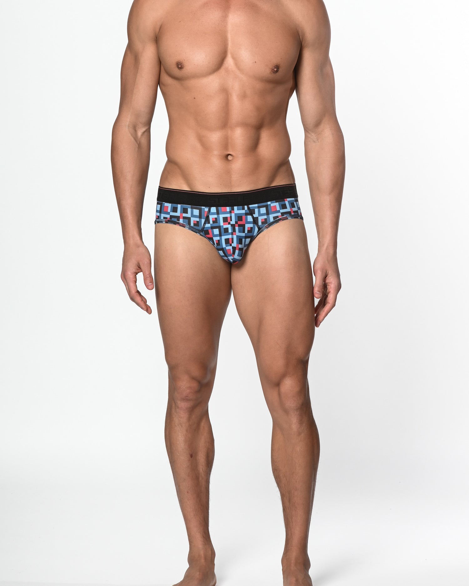 BLUE/SKY SQUARES RECYCLED POLYESTER/ELASTANE LOW RISE BRIEF ST-20010