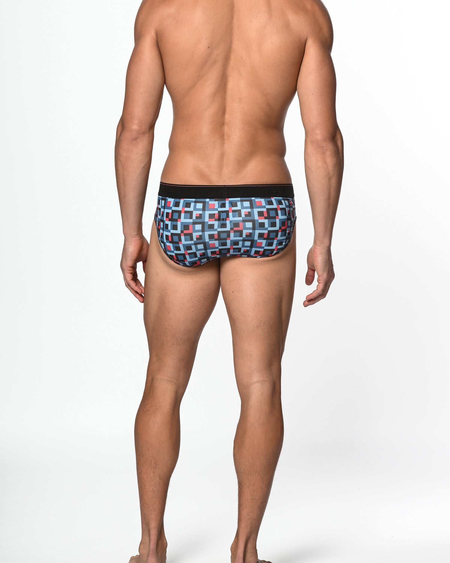 BLUE/SKY SQUARES RECYCLED POLYESTER/ELASTANE LOW RISE BRIEF ST-20010