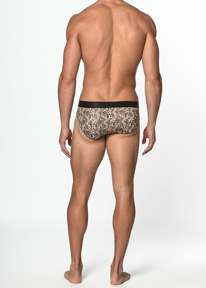BROWN/KHAKI SAFARI RECYCLED POLYESTER/ELASTANE LOW RISE BRIEF ST-20012