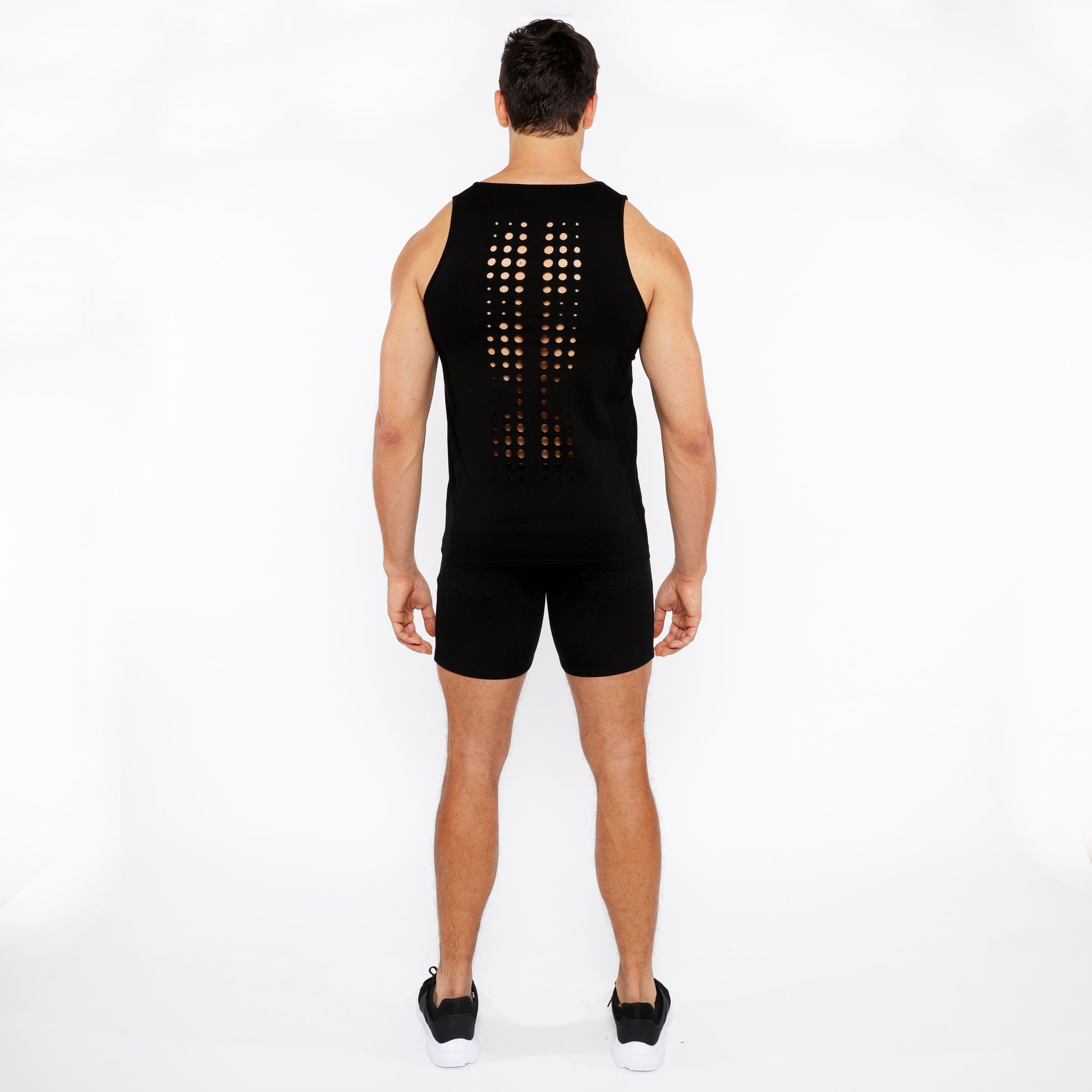 BLACK CIRCLE SPINE LASER CUT STRETCH JERSEY TANK TOP ST-20050