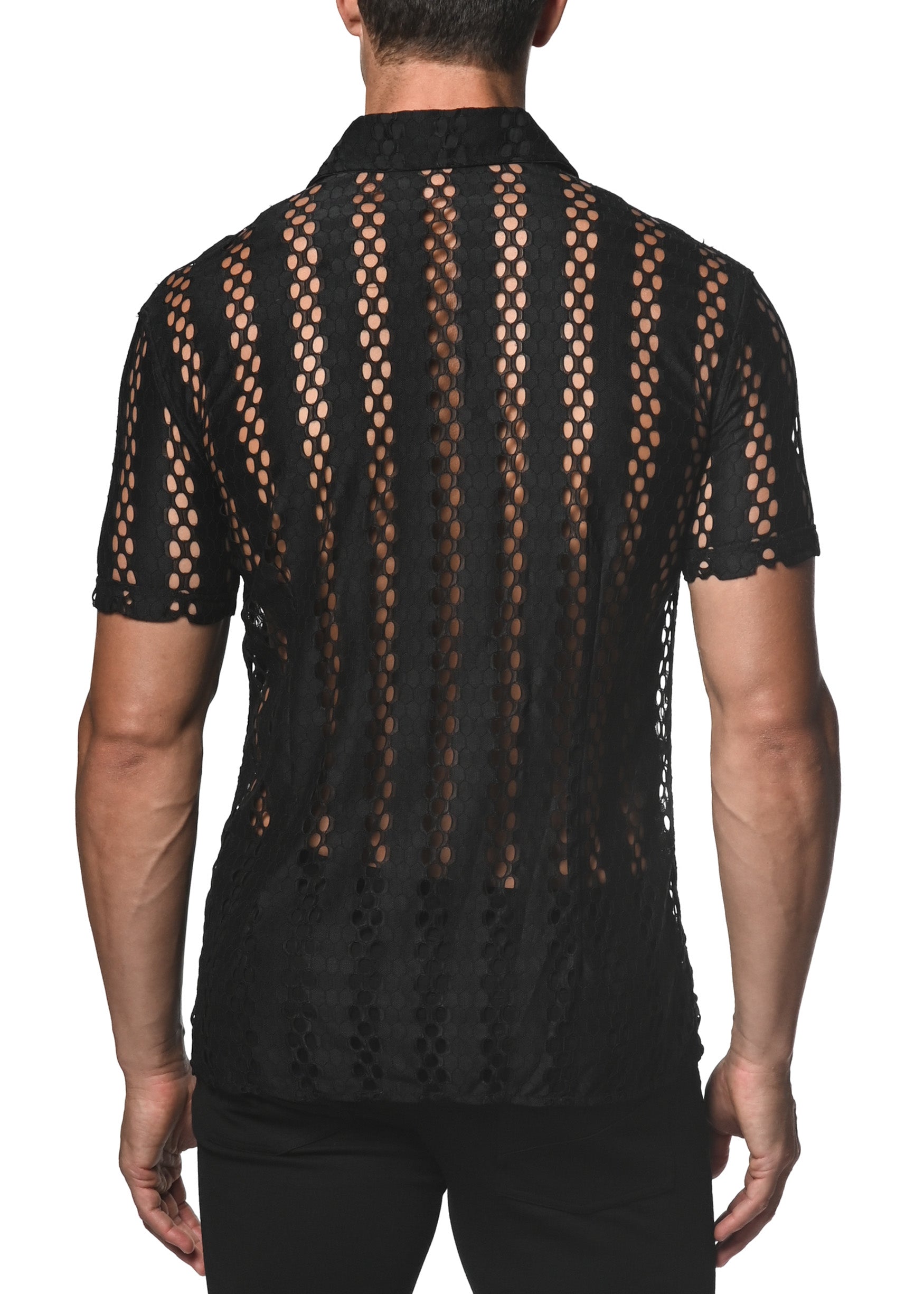 Black Honeycomb Shirt: Stretch Lace Gossamer – ST33LE