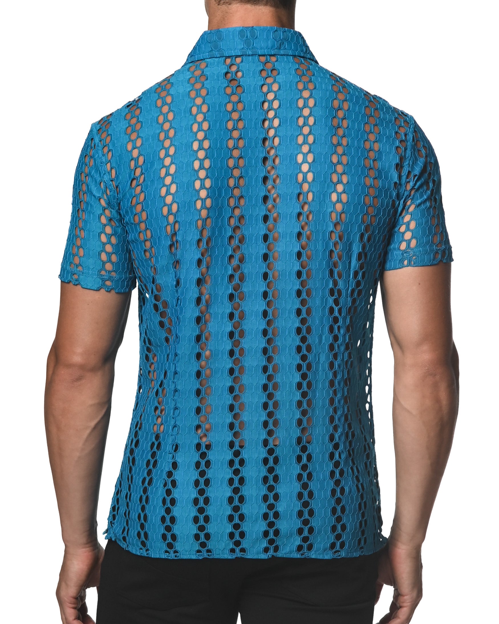 SAPPHIRE HONEYCOMB STRETCH LACE GOSSAMER SHIRT ST-24014