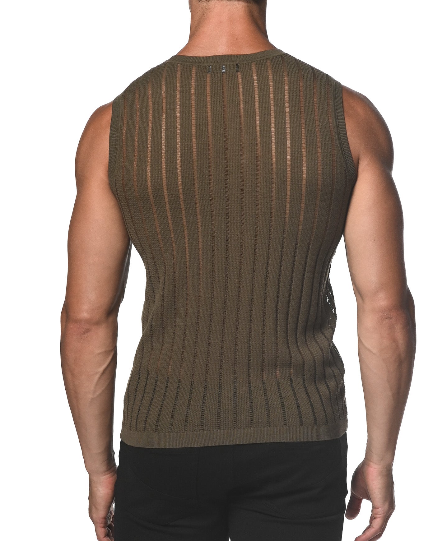 ARMY SHEER VERTICAL STRIPE TEXTURED KNITTED VEST  ST-24018