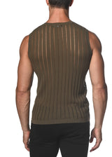 ARMY SHEER VERTICAL STRIPE TEXTURED KNITTED VEST  ST-24018