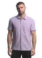 LAVENDER VERTICAL DROPS STRETCH KNIT GOSSAMER SHORT SLEEVE SHIRT ST-24024